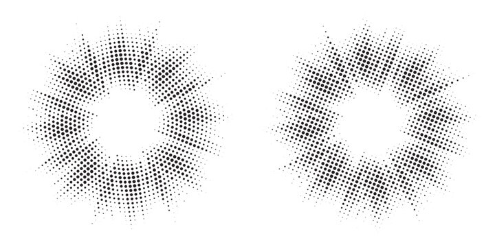 Halftone Background. Glowing light Halftone effect. Abstract grunge Starburst halftone dots background set. Star Flare, Shine light halftone texture. Retro background, pop art style.	