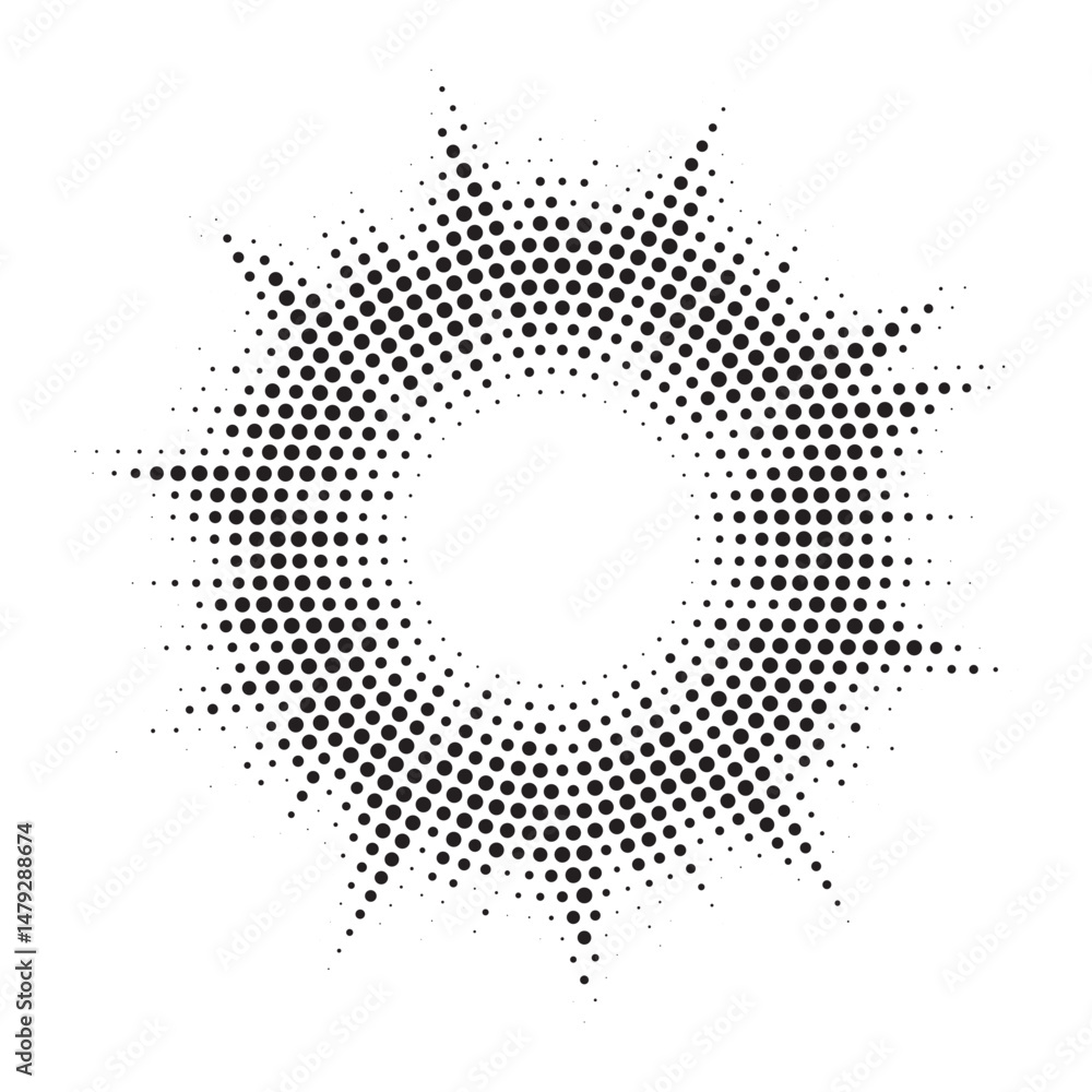 Poster burst halftone light effect. glowing light burst. abstract grunge halftone dots background. vector i