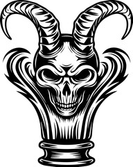 SVG vector of a skull with undersea bone armada theme. Decorative Skull with Horns and Elaborate Swirling Design