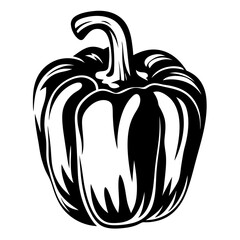 Monochrome rendering of a bell pepper, simple black and white illustration