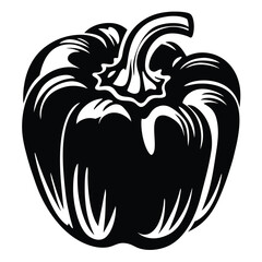 Stylized black and white graphic of a bell pepper with bold design