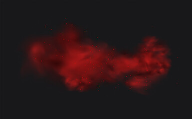 Spicy burst powder. Splashes of red pepper explosion. Overlay effect of chili or paprika spice splatters. Vector realistic illustration of hot, dried spices.