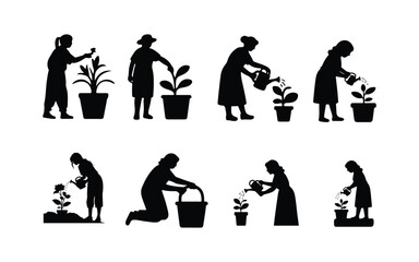 Woman gardening watering plant icon