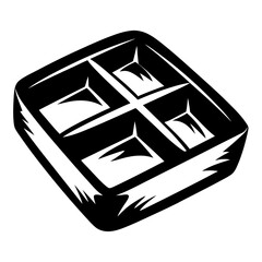 A minimalist black and white illustration of a square ice cube tray