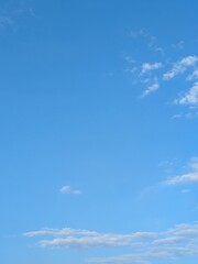 Blue Skies with wispy lines and fluffy white clouds