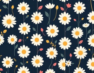 minimalist illustration of daisies in a repeating pattern with clean lines and flat colors