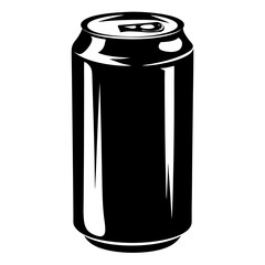 Minimalist black and white illustration of a soda or beer can