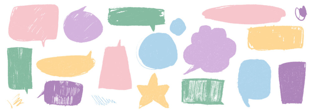 Vector Set of different shapes with rough torn edges.Text boxes drawn in crayon.Speech bubbles  handdrawn