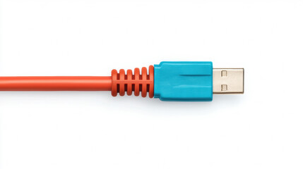 blue and red USB cable on a white background, showing the connector end.