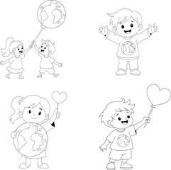 outline doodle set Children promoting world peace