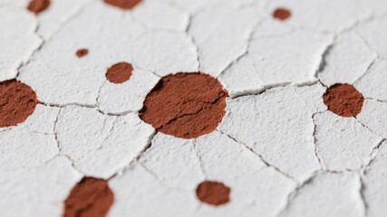 Fototapeta premium Cracked white paint with brown spots showing texture and abstract surface details