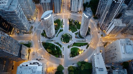Urban nightscape city center aerial view modern architecture vibrant environment contemporary design
