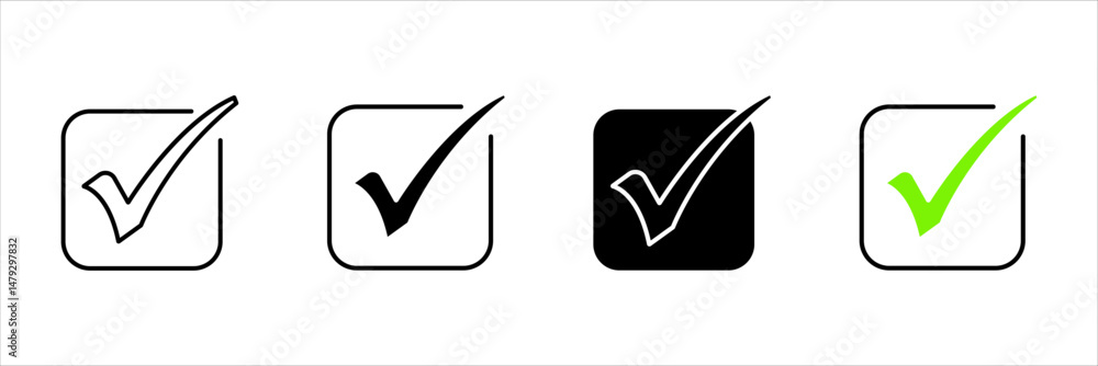 Aufkleber line check box icon with correct and accept check mark. approval symbol. check mark icon vector desi