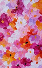 Pink peonies, orange camellias, green leaves flowers