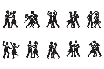 Silhouette dance moves dynamic couple dancing poses set