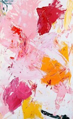 Pink peonies, orange camellias, green leaves flowers