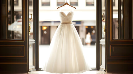 Elegant Wedding Gown Hangs Beautifully
