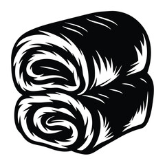 Stack of rolled up towels in a stark black and white drawing