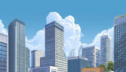 A Sunny Sky Over the Concrete Giants of a Modern Urban Metropolis