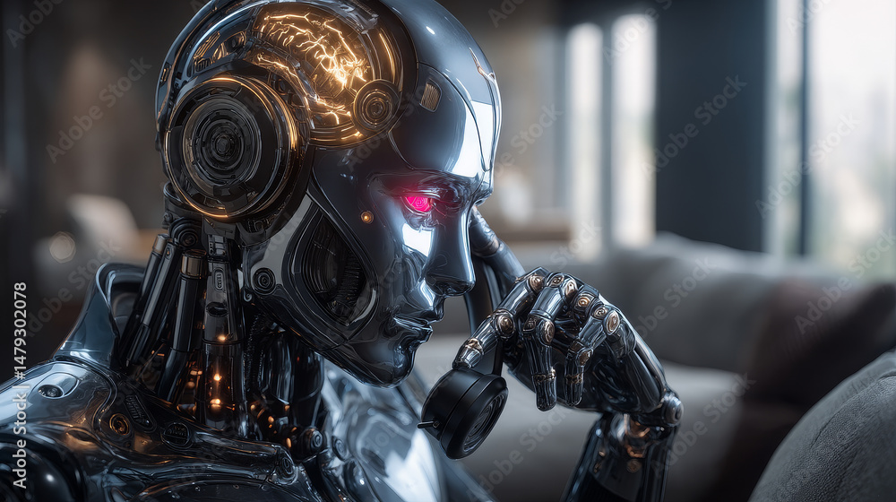 Poster ai chatbot in image robot or cyborg holding in hand message bubbles. online ai chat bot talk through