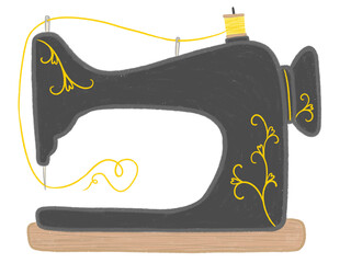 Classic black and gold sewing machine illustration no background png