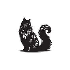 Norwegian Forest Cat Vector Silhouette: Majestic, Long-Haired Feline with Thick Coat and Bushy Tail, Captured in a Sleek, Minimalist Outline for Artistic, Modern Designs.
