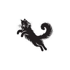 Norwegian Forest Cat Vector Silhouette: Majestic, Long-Haired Feline with Thick Coat and Bushy Tail, Captured in a Sleek, Minimalist Outline for Artistic, Modern Designs.
