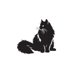 Norwegian Forest Cat Vector Silhouette: Majestic, Long-Haired Feline with Thick Coat and Bushy Tail, Captured in a Sleek, Minimalist Outline for Artistic, Modern Designs.
