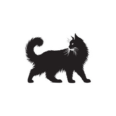 Norwegian Forest Cat Vector Silhouette: Majestic, Long-Haired Feline with Thick Coat and Bushy Tail, Captured in a Sleek, Minimalist Outline for Artistic, Modern Designs.
