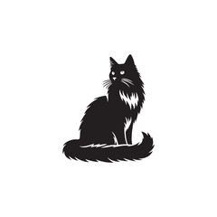 Norwegian Forest Cat Vector Silhouette: Majestic, Long-Haired Feline with Thick Coat and Bushy Tail, Captured in a Sleek, Minimalist Outline for Artistic, Modern Designs.
