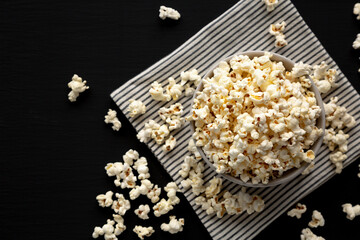 Homemade Butter Popcorn with Salt in a Bowl, top view.