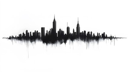 Obraz premium A dramatic cityscape silhouette, featuring iconic buildings and structures, is set against a minimalist background, creating a powerful visual impact.