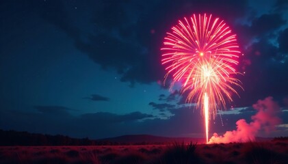 Vibrant firework explosion against a night sky , pyrotechnics, energy