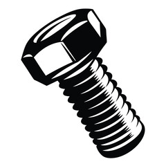 Bold Black and White Illustration of a Metal Bolt and Screw