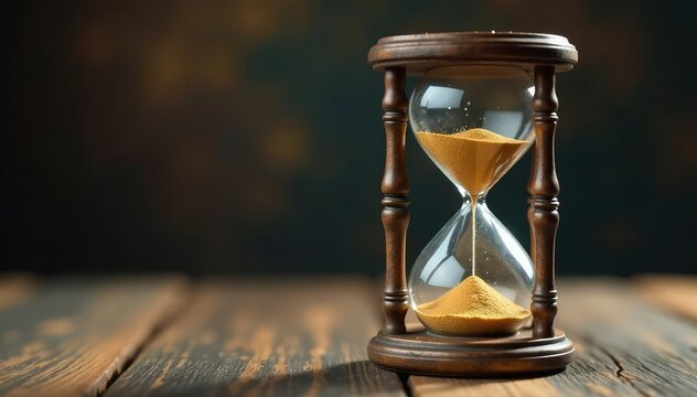 Antique hourglass with sand flowing, symbolizing the passage of time , change, ephemeral