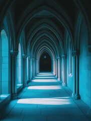Fototapeta premium Gothic hallway, light and shadow
