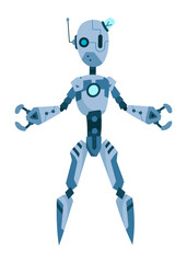 A Vibrant and Stylized Blue Robot Character Featuring Distinct Angular Features and Design