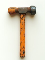 Close-up view of an aged wooden-handled hammer.