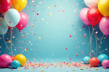 Colorful balloons, streamers, and confetti create a festive party atmosphere , background image, vibrant background, background