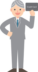 クレジットカードを持つスーツの男性
