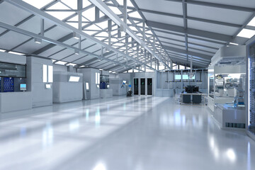 White futuristic semiconductor manufacturing factory