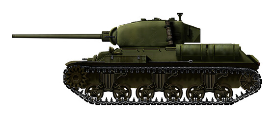 An alternative hybrid tank based on the T-34 hull, the M4 Sherman chassis, the Churchill turret, and the 85mm gun © Tikros
