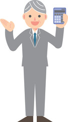 電卓を持つスーツの男性