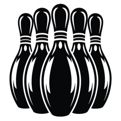 Five bowling pins lined up and ready for a strike, vector graphic