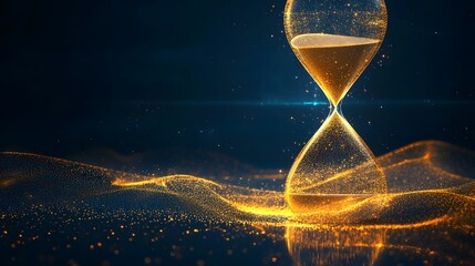 An hourglass symbolizes the relentless passage of time and the valuable concept of time management with a stunning display of golden particles, elegantly suspended.