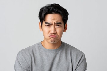 Fototapeta premium A serious looking Asian man with a stern facial expression