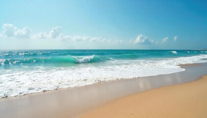 Fototapeta premium Lonely shore, waves crashing on deserted sand, reflective, solitude, atmospheric
