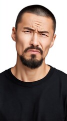 Fototapeta premium A serious looking Asian man with a stern facial expression