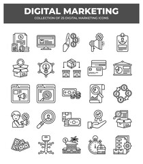 Collection of 25 Digital Marketing Icons: A Visual Guide to Modern Business Strategies