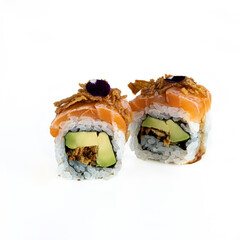 Salmon Uramaki Roll with Crispy Onion Topping
